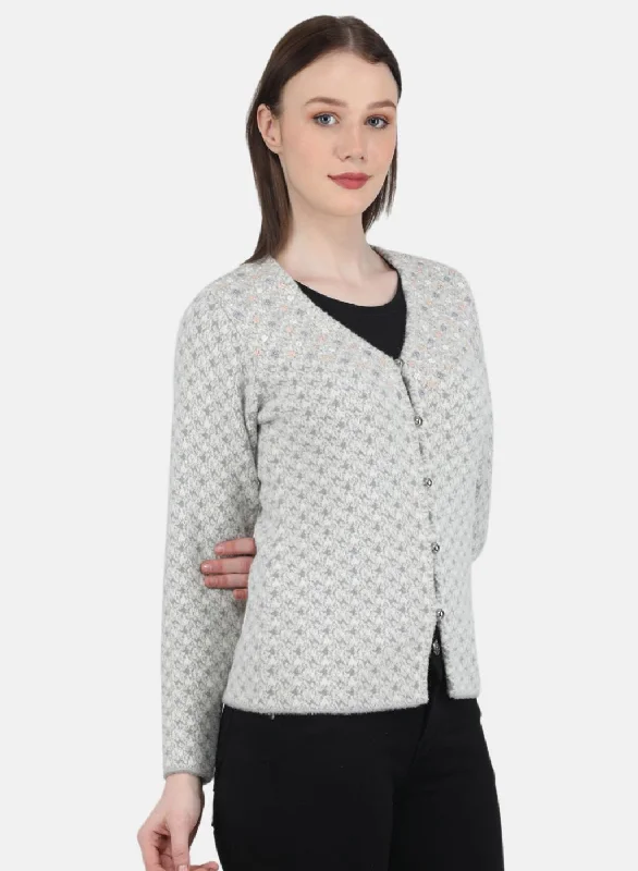 Women Grey Jaquard Cardigan