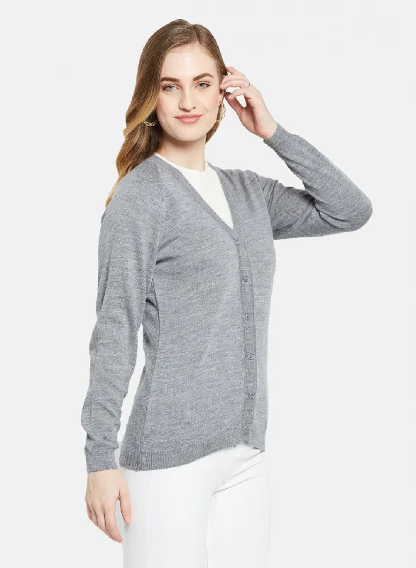 Women Grey Solid Cardigan