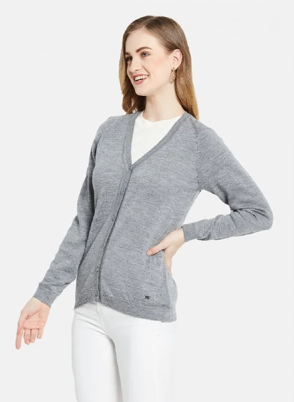 Women Grey Solid Cardigan