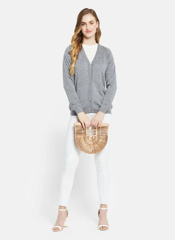 Women Grey Solid Cardigan