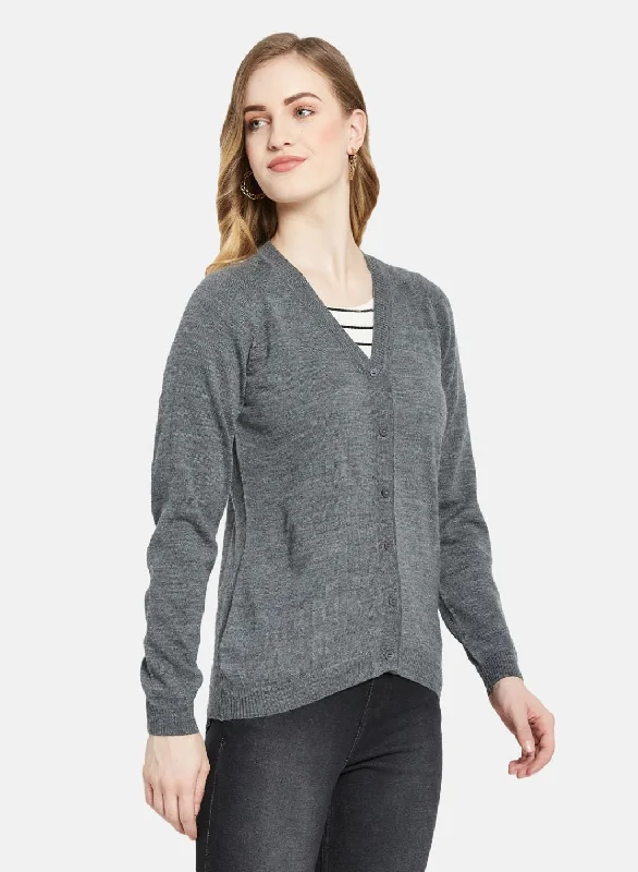 Women Grey Solid Cardigan