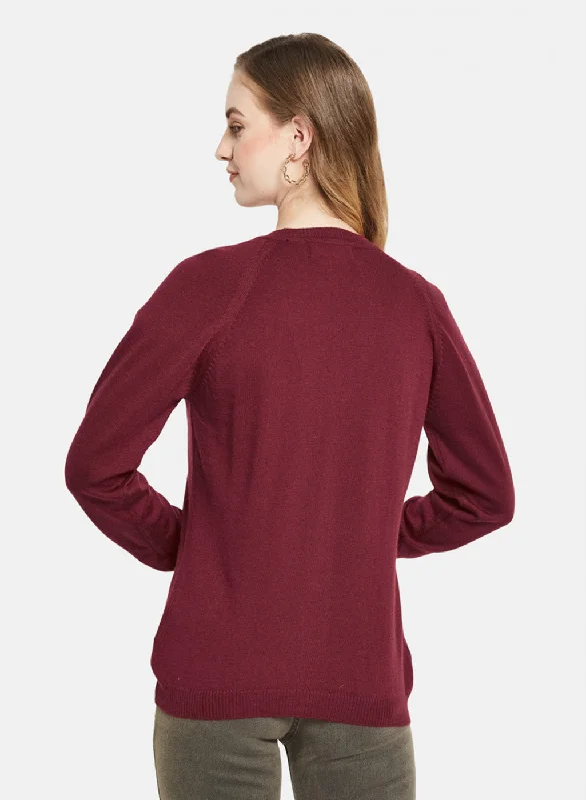 Women Maroon Solid Cardigan