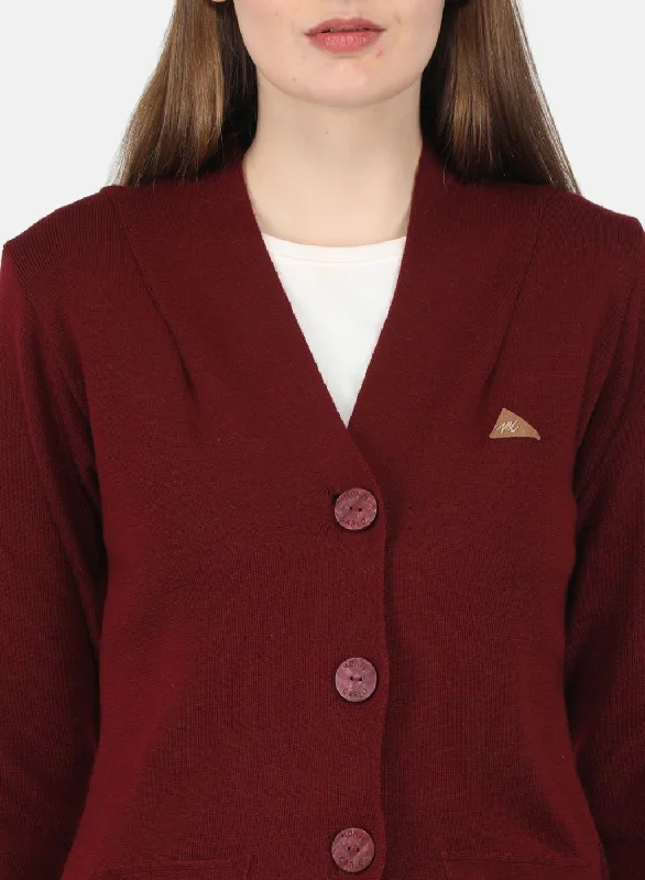 Women Maroon Solid Cardigan