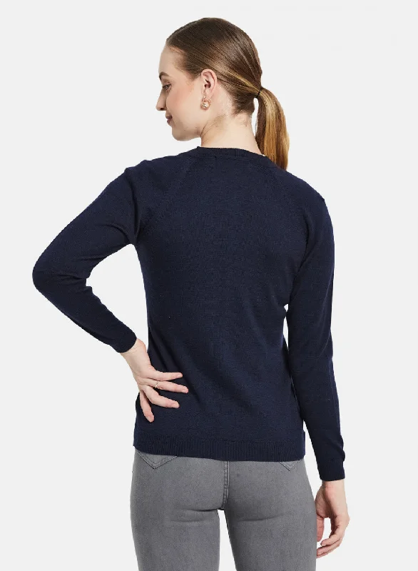 Women Navy Blue Solid Cardigan