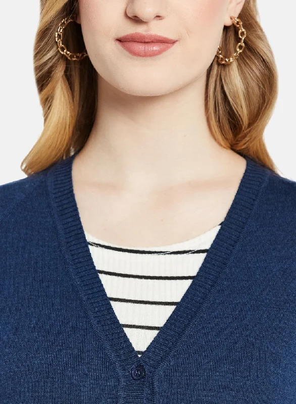 Women Navy Blue Solid Cardigan