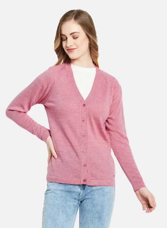 Women Pink Solid Cardigan