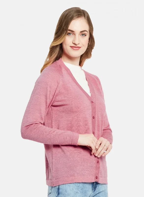 Women Pink Solid Cardigan