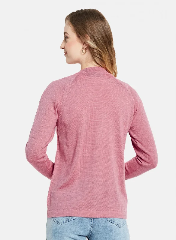 Women Pink Solid Cardigan