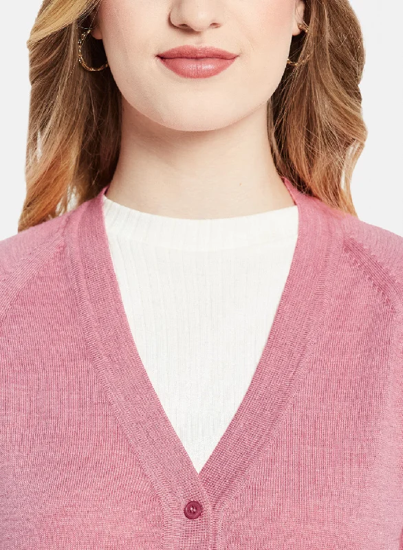 Women Pink Solid Cardigan