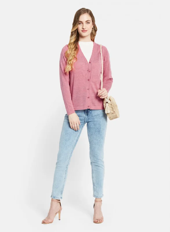 Women Pink Solid Cardigan