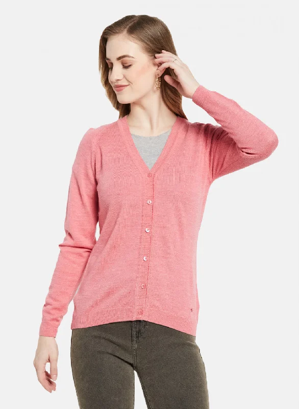 Women Pink Solid Cardigan