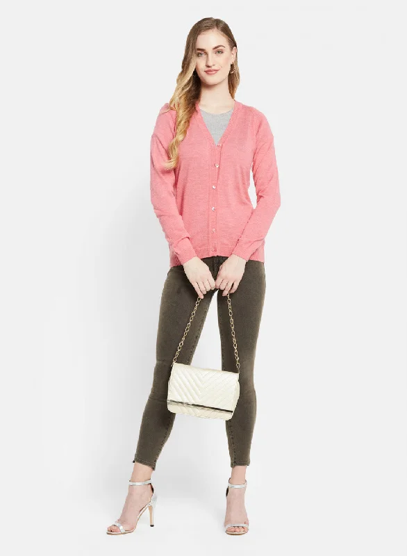 Women Pink Solid Cardigan