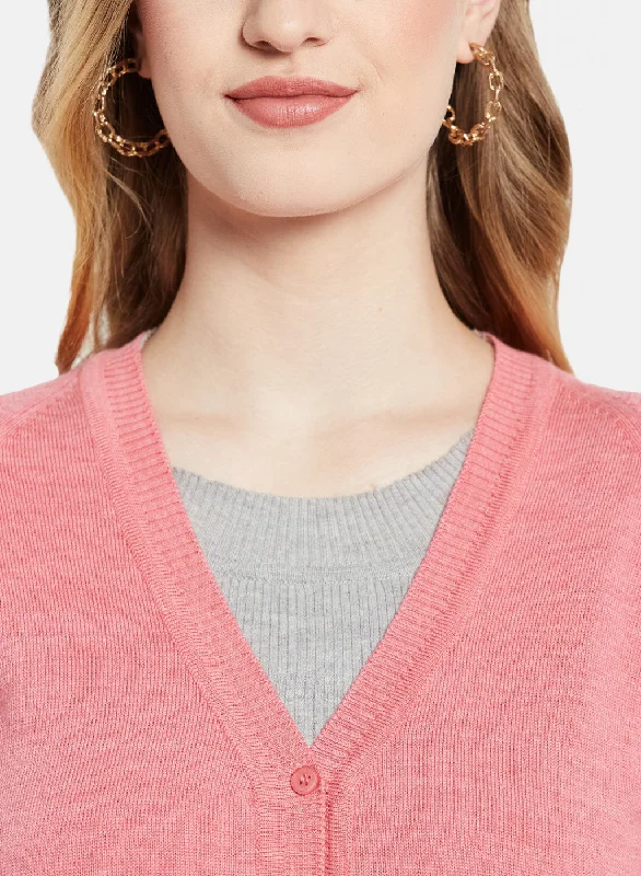 Women Pink Solid Cardigan