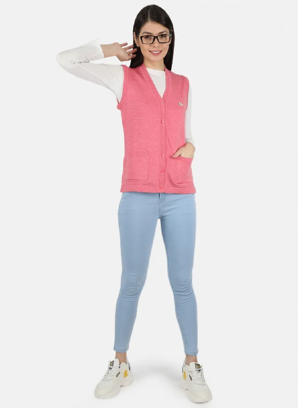 Women Pink Solid Cardigan