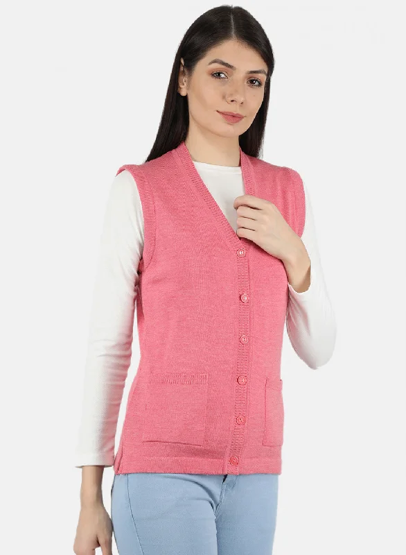 Women Pink Solid Cardigan