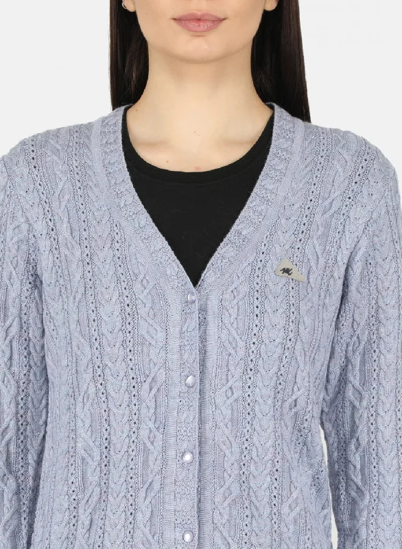 Women Purple Self Design Cardigan