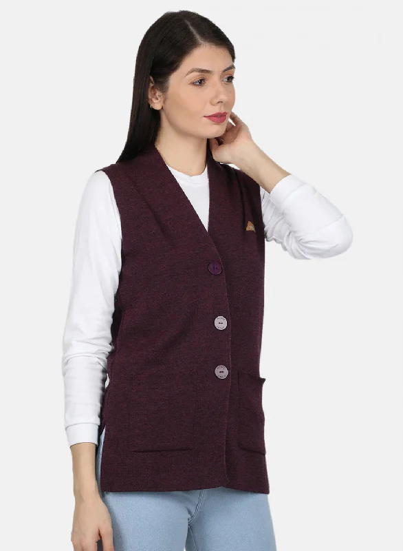 Women Purple Solid Cardigan