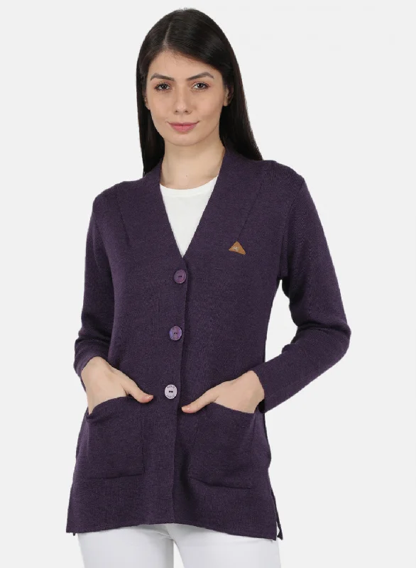 Women Purple Solid Cardigan