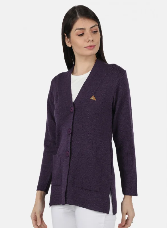 Women Purple Solid Cardigan