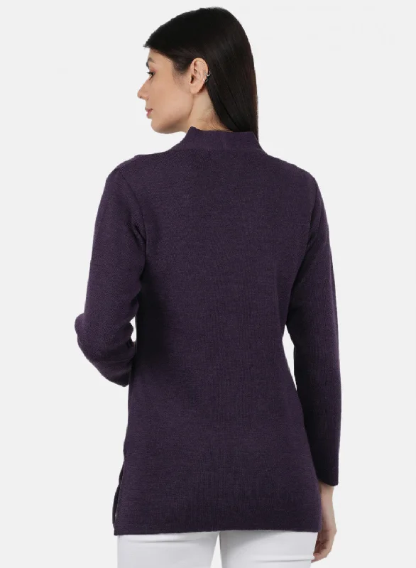 Women Purple Solid Cardigan