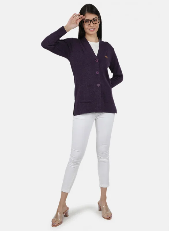 Women Purple Solid Cardigan