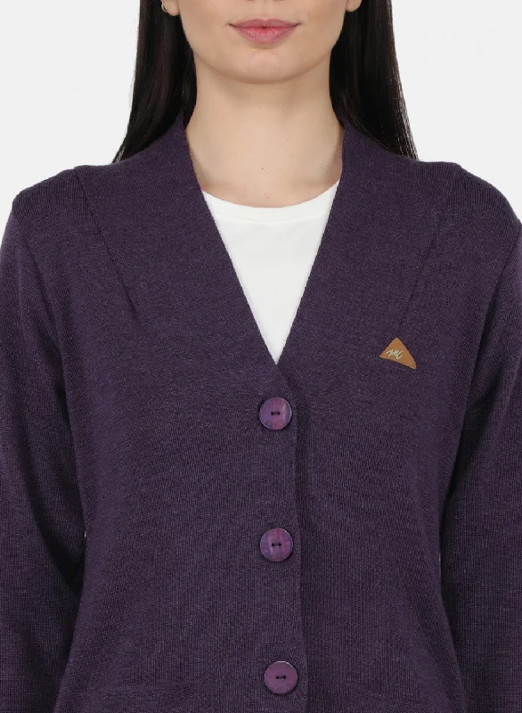 Women Purple Solid Cardigan