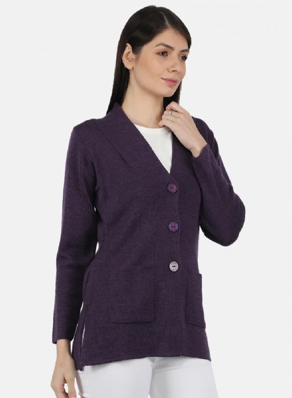 Women Purple Solid Cardigan