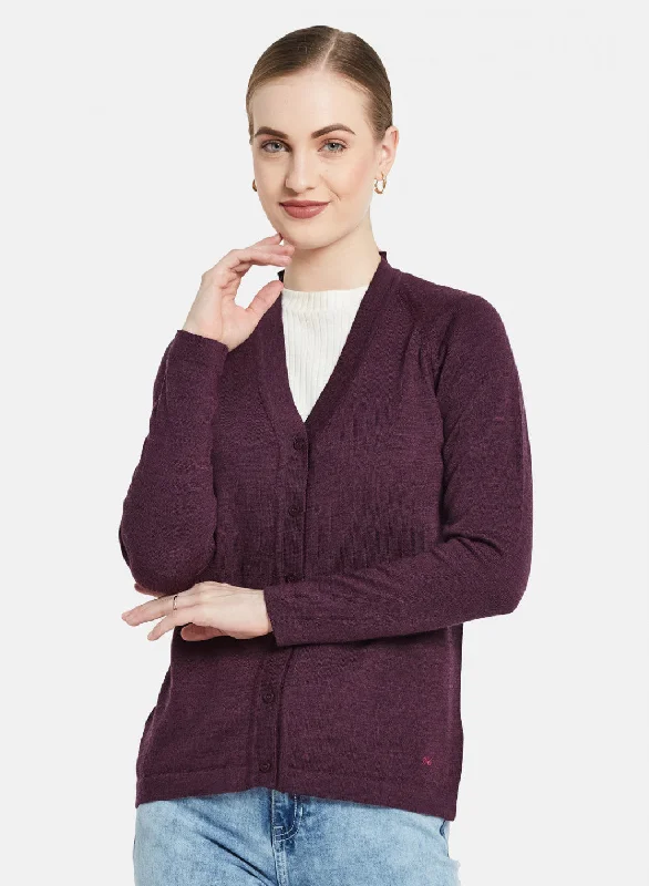 Women Purple Solid Cardigan