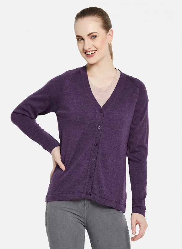 Women Purple Solid Cardigan