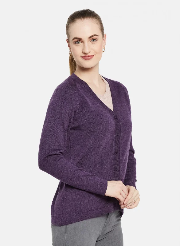 Women Purple Solid Cardigan