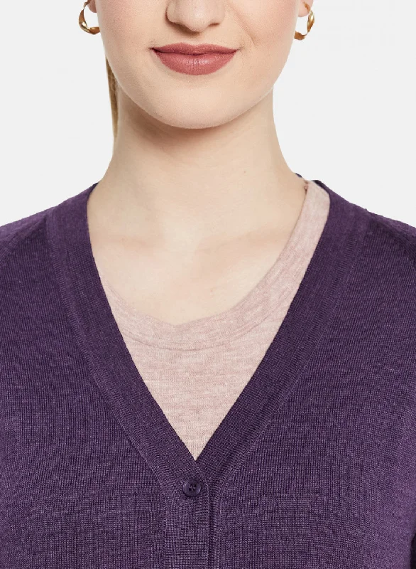 Women Purple Solid Cardigan