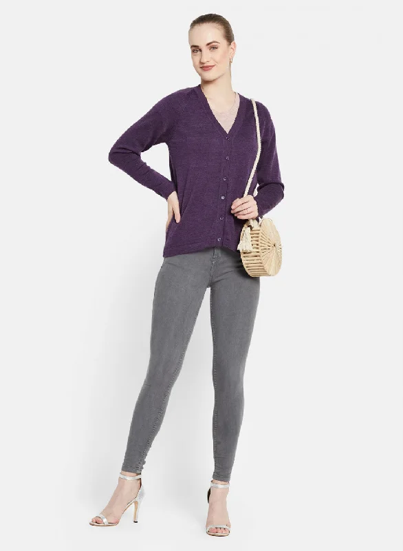 Women Purple Solid Cardigan