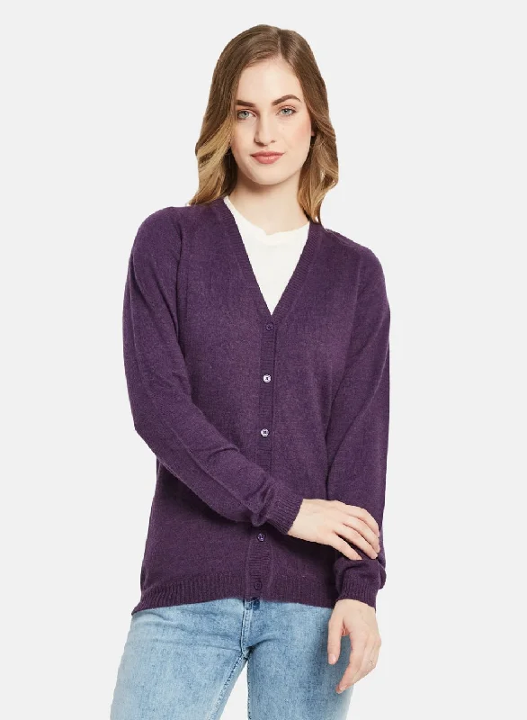 Women Purple Solid Cardigan