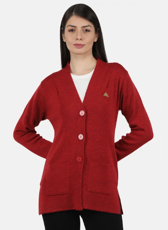 Women Red Solid Cardigan