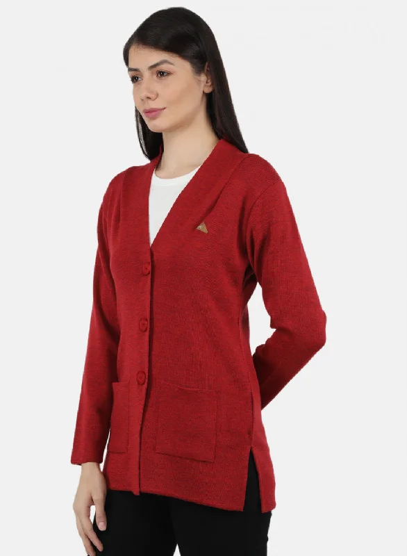 Women Red Solid Cardigan