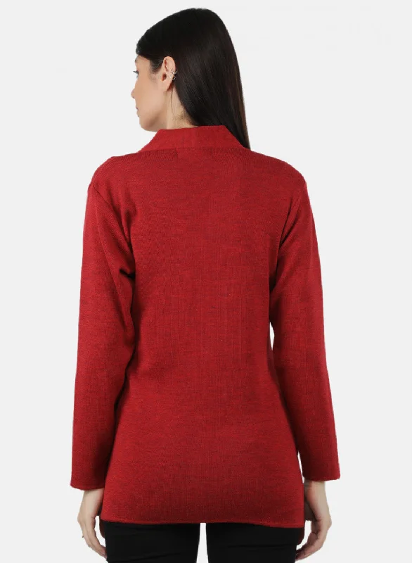 Women Red Solid Cardigan