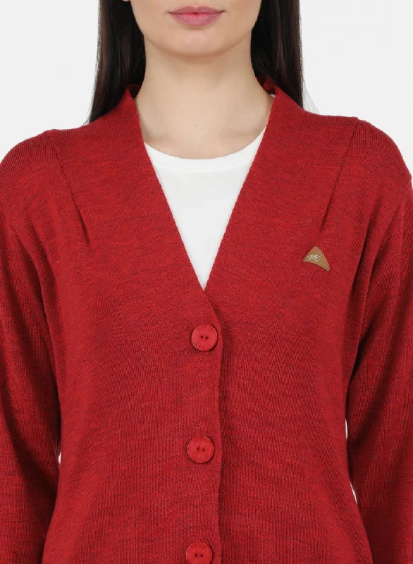 Women Red Solid Cardigan