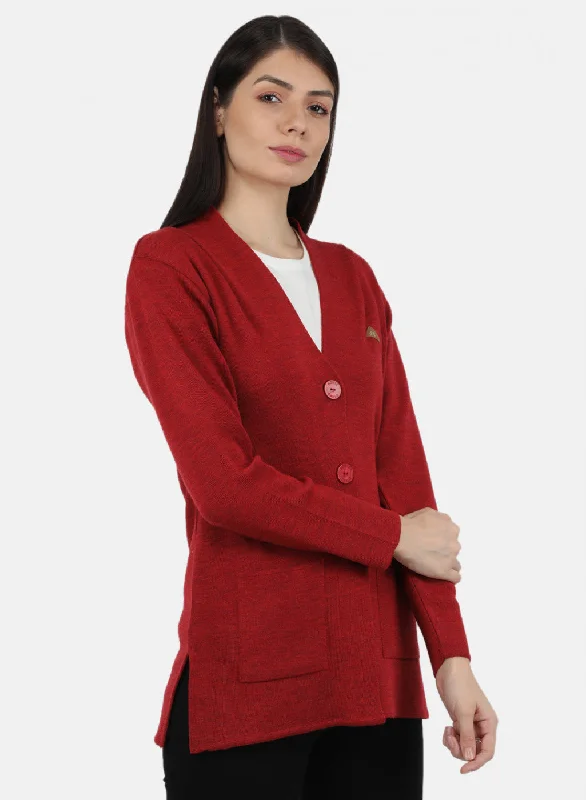 Women Red Solid Cardigan