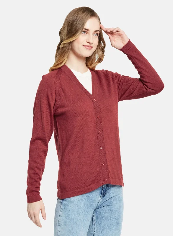 Women Red Solid Cardigan