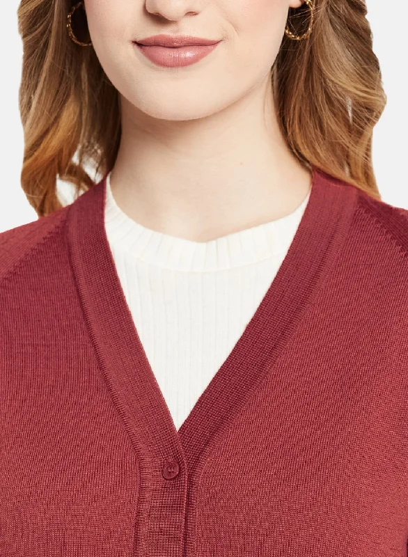 Women Red Solid Cardigan