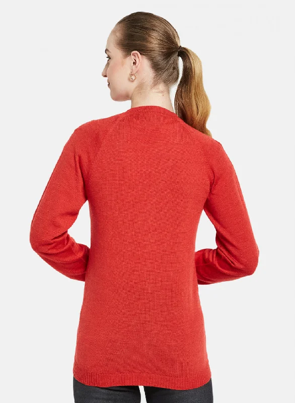 Women Red Solid Cardigan