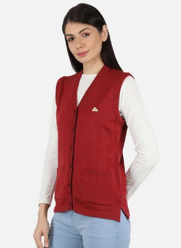 Women Red Solid Cardigan