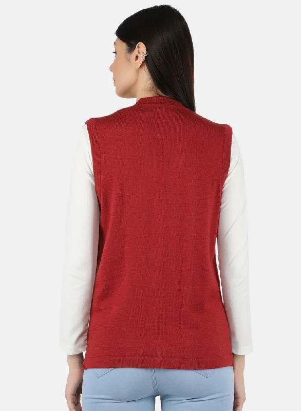 Women Red Solid Cardigan