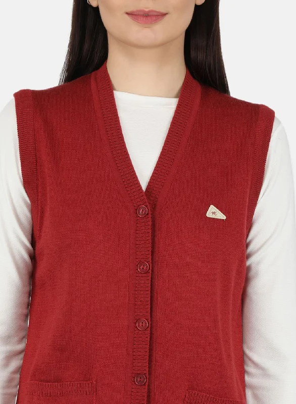 Women Red Solid Cardigan