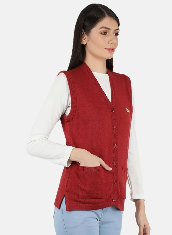 Women Red Solid Cardigan