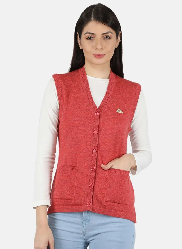 Women Red Solid Cardigan