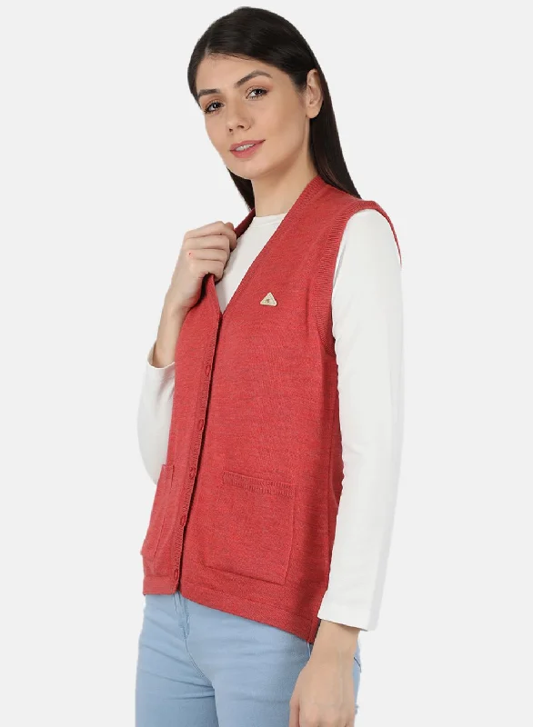 Women Red Solid Cardigan