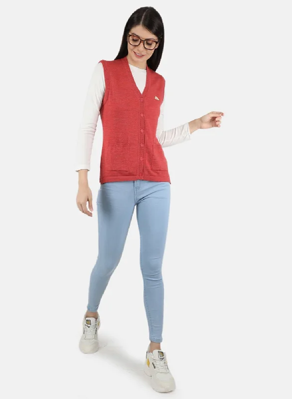 Women Red Solid Cardigan