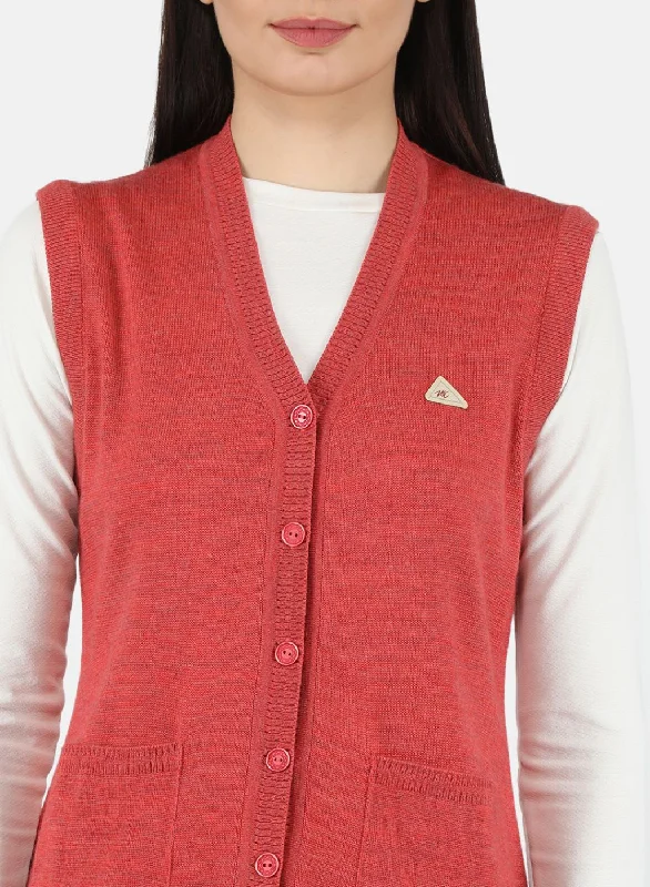 Women Red Solid Cardigan