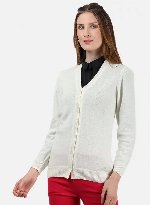 Women White Solid Cardigan